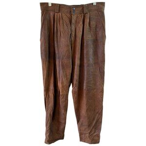 Michael Hoban North Beach Leather Brown Pleated Leather Pants High Rise Tapered
